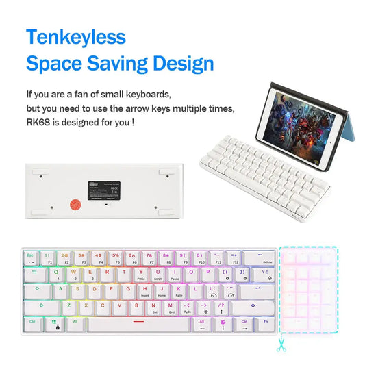 RK Royal Kludge RK61 2.4G Wireless Bluetooth Mechanical Keyboard Tri-mode 61 Keys RGB Backlit Mini Hot-swappable Gamer Keyboard Dropshipman