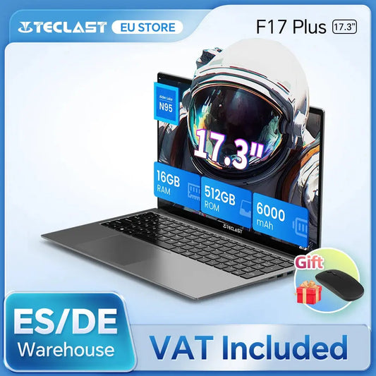 Teclast F17Plus Laptop 17.3 inch, 16GB RAM 512GB SSD, Intel N95, Windows 11 Pro Notebook, 180° Flip Laptops Computer, Backlit Keyboard, mini-HDMI，USB 3.2x3 Dropshipman