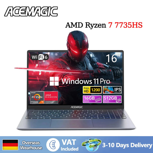 ACEMAGIC ‎RX16 AMD Ryzen 7 7735HS 16" Ultra Slim 4400MAH Laptop 16GB LPDDR5 RAM 512GB ROM Windows 11Pro BT5.2 Wifi 6 Notebook Dropshipman