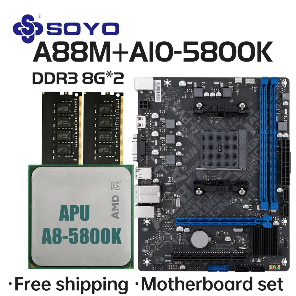 SOYO A88M Motherboard set with A10-5800K CPU DDR3 16G [8GB*2] Computer components Mainboard SATA3 AMD CPU FM2+/FM2 Processor Dropshipman