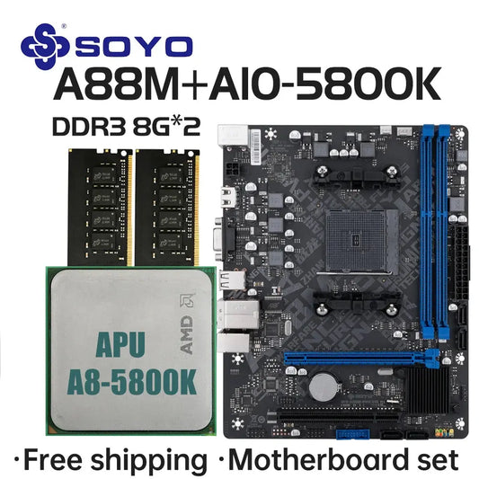 SOYO A88M Motherboard set with A10-5800K CPU DDR3 16G [8GB*2] Computer components Mainboard SATA3 AMD CPU FM2+/FM2 Processor Dropshipman