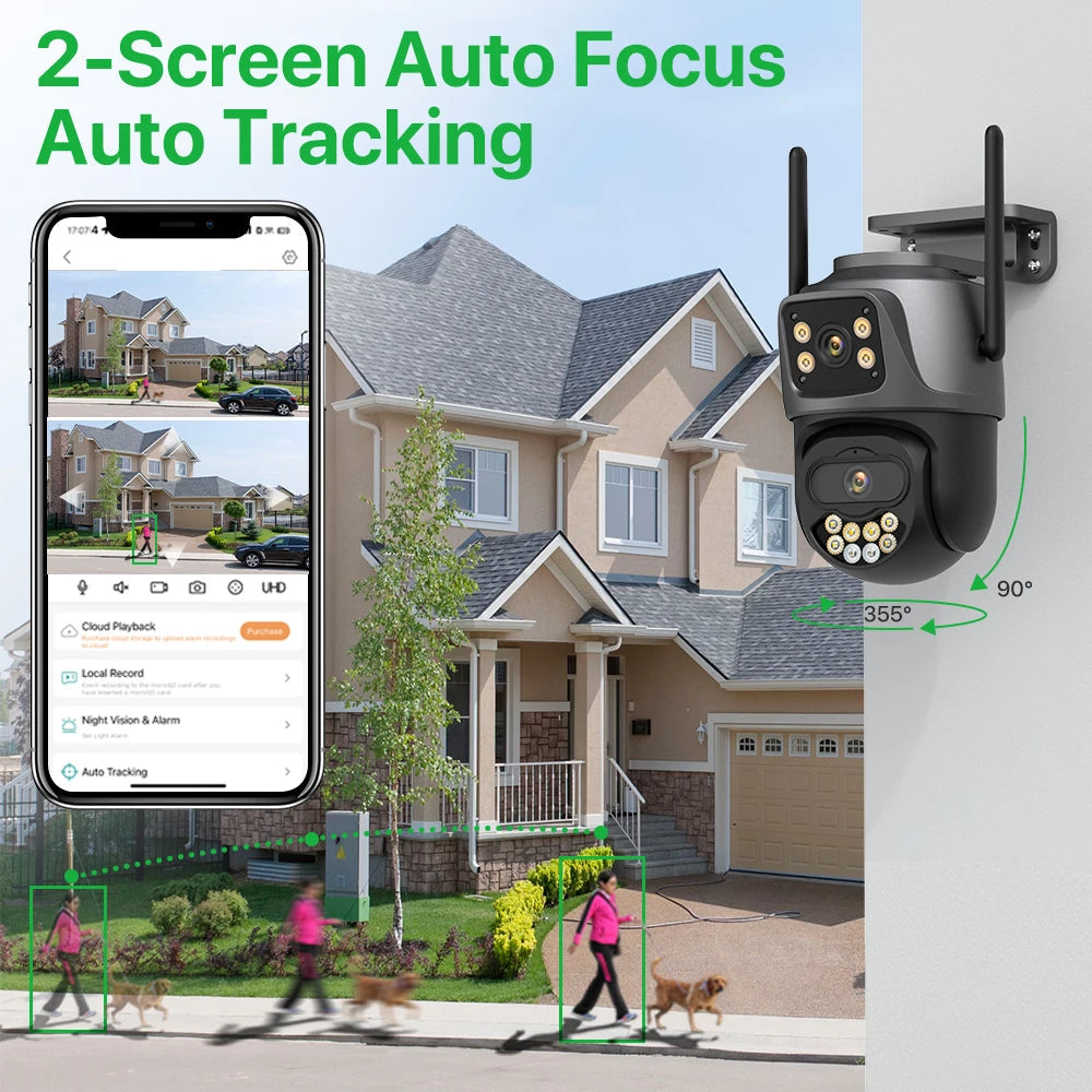 6K 9MP HD IP Camera Outdoor Three-Lens External WiFi Camera 4K/2K Dual Screen Security PTZ Cam Auto Tracking Surveillance iCSee Dropshipman