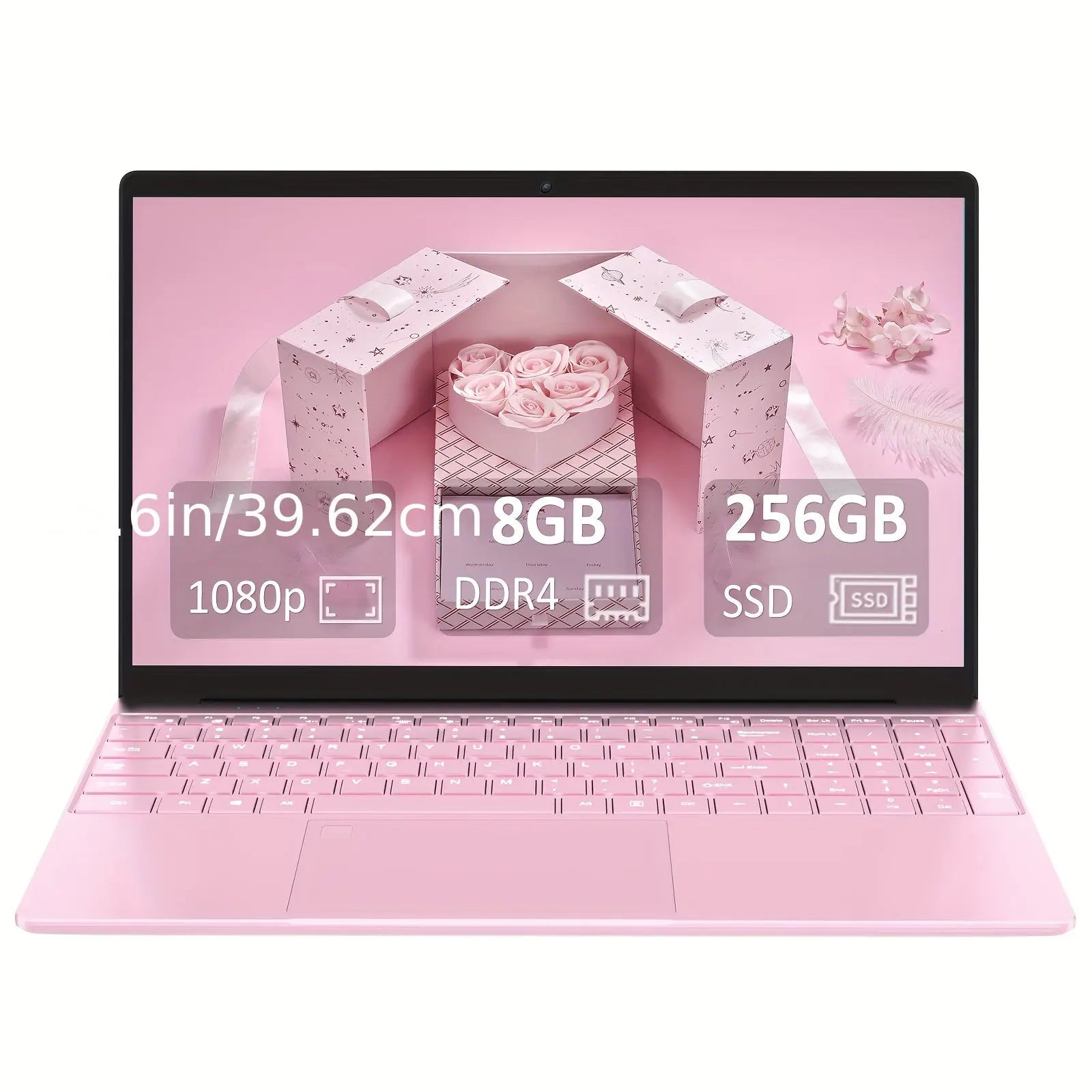 15.6'' Laptop Computer, 8GB DDR4 256GB SSD, Quad-Core Intel N5095 CPU Up to 2.9GHz, Student/Business Laptop with 1080P FHD Display, 2.4/5G WiFi, Perfect Gift, Webcam, USB 3.0, Backlit Keyboard Pink Dropshipman