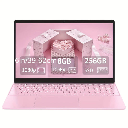 15.6'' Laptop Computer, 8GB DDR4 256GB SSD, Quad-Core Intel N5095 CPU Up to 2.9GHz, Student/Business Laptop with 1080P FHD Display, 2.4/5G WiFi, Perfect Gift, Webcam, USB 3.0, Backlit Keyboard Pink Dropshipman