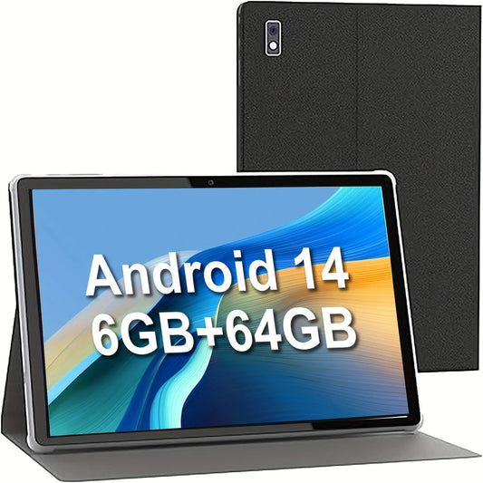 Tibuta 10-inch Android Tablet, 6(2+4)GB+64GB, Android14 Tablet, 5, 0M + 8, 0M Camera 5000mah Battery 1280x800 IPS HD, WIFI, Protective Case, Gray, Birthday Gift, Study, Game, Father'S Day, Tablet, Pad Dropshipman