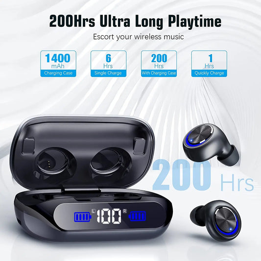 Wireless Earbuds 200Hrs Playtime Wireless 5.3 HD Calls & ENC Noise Cancelling Mic, IPX7 High Quality Sport Earbuds with 1400mAh Charging Case, Triple Noise Cancellation, Stereo Deep Bass for Running Workout Gym, Wireless Earbuds Noise Cancelling, Gym Aud Dropshipman