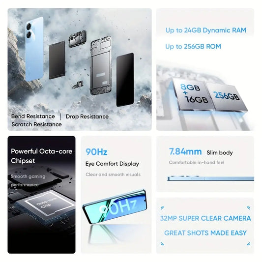 Realme Note 60 3GB+64GB 4G LTE, Global Version, Unlocked Cellphone, Andriod 14 Smartphone, 6.74''HD 90Hz Display, 5000mAh Battery Celulares, 32m Camera Mobile Phone 7.79mm Thin, No Charger Included, Blue, Daily Driver Phone, Thin Design, Sleek Mobile Pho Dropshipman