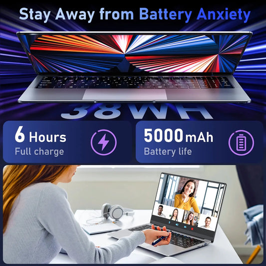 2025 NIAKUN 15.6 Inch Ultra-thin Lightweight Laptop Is On, Featuring A Celeron Processor, UHD Graphics Card with A Basic Frequency Of 200 MHz, Privacy Camera, 8GB LPDDR4 256GB SATA, And A Budget Laptop Suitable for Gaming, Office, Student, And Creative A Dropshipman