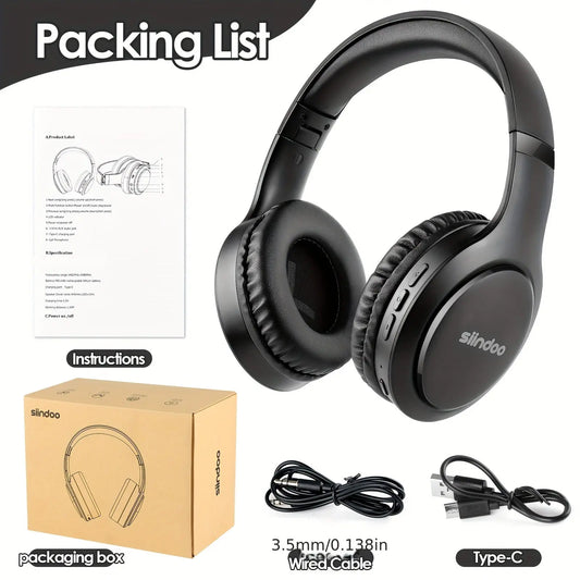 Siindoo Wireless Over-Ear Headphones, 65H Playtime and 3EQ Music Modes Wireless Headset with Microphone, HiFi Stereo Foldable Lightweight Headset, Deep Bass for Home Office Black Dropshipman