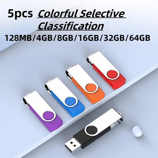 5-Pack Assorted Colorful USB Flash Drives, Rotary Dial Design, Multiple Sizes (4GB/8GB/16GB/32GB/64GB), USB 2.0 High-Speed Data Transfer, Portable Storage for Videos, Music, Files Dropshipman